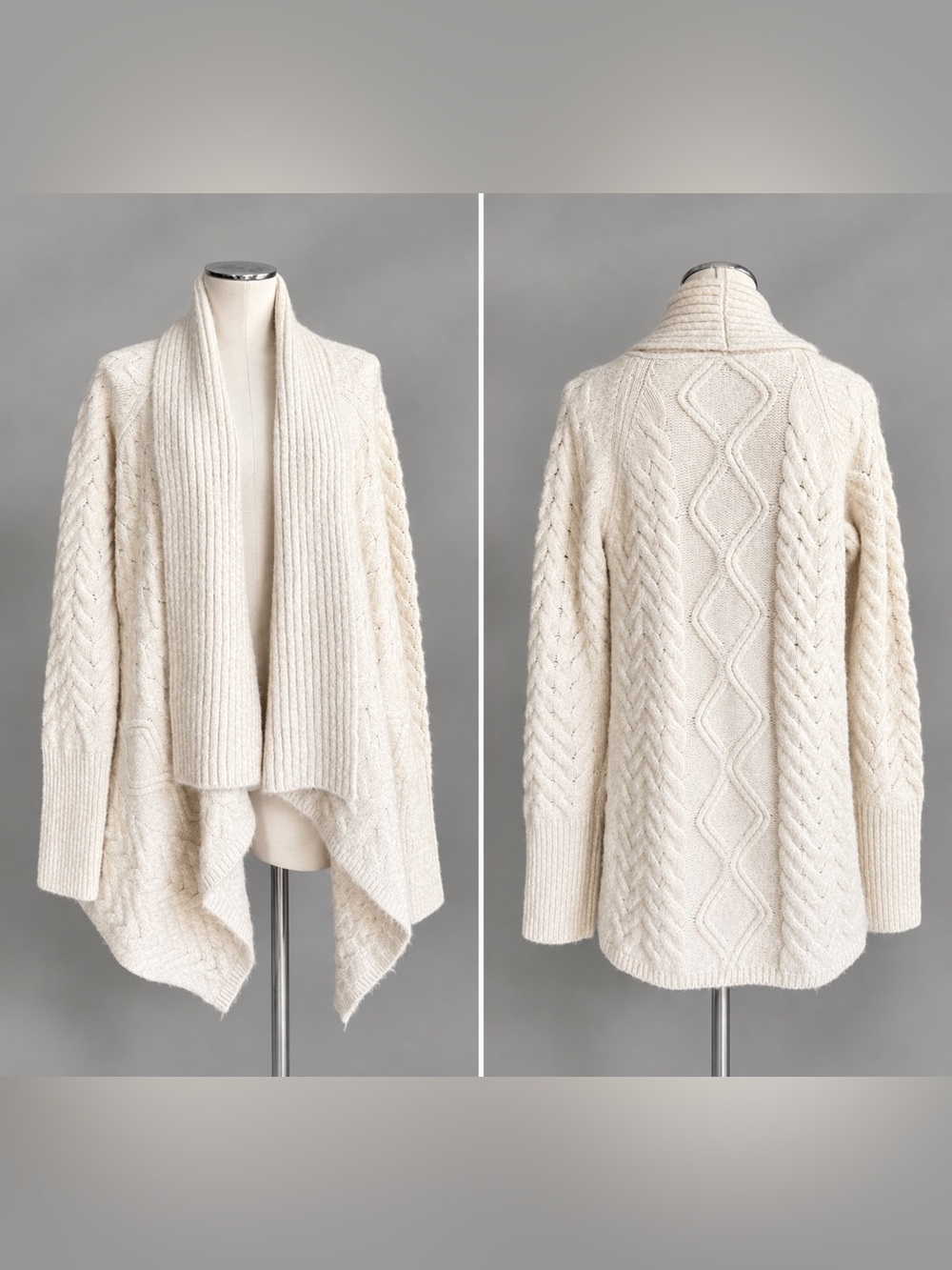 NEW EXPRESS Cable Knit Wool Blend Cardigan Sz M Waterfall Open Front Chunky